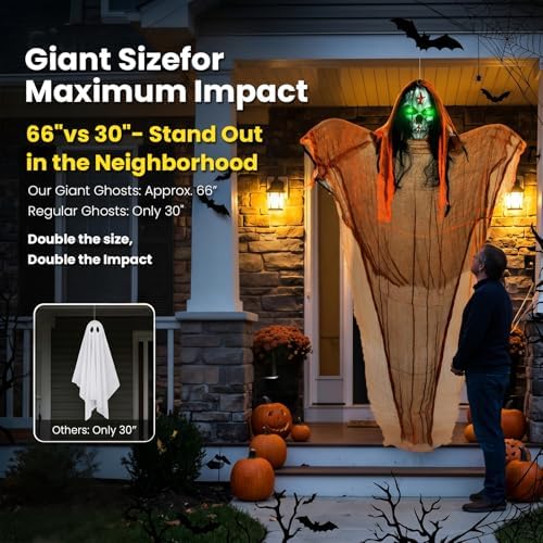 3 Packs Halloween Decorations Outdoor - BCLGSHINE Lighted Giant Hanging Skele...