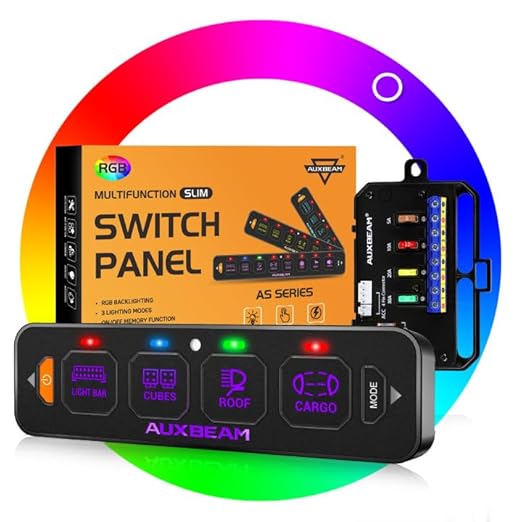Auxbeam 4 Gang Slim Switch Panel RGB AS-R40 Toggle Momentary Pulsed Dimmable