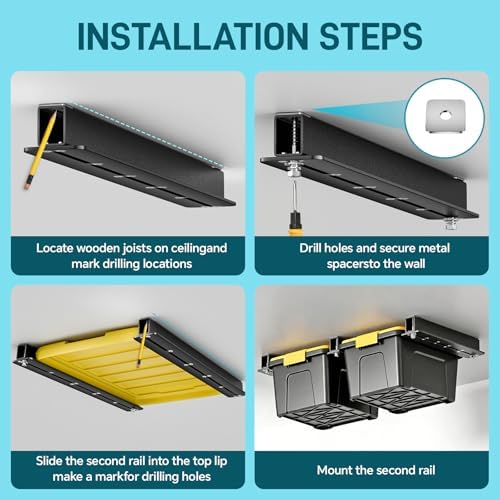 WooFog Ceiling Utility Bin Rails Storage Rack, Overhead Garage Storage Racks,...