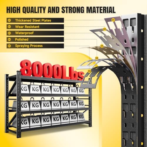 MIIIKO 68" W Garage Storage Shelving Unit,8000LBS Heavy Duty Metal Garag...