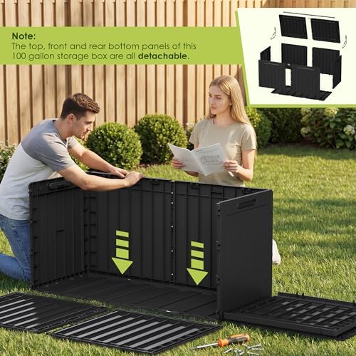 Devoko 100 Gallon Outdoor Storage Box, Waterproof Deck Box Lockable