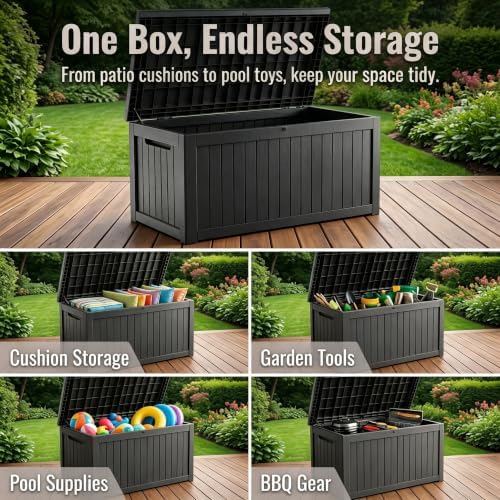201 Gallon Large Resin Outdoor Storage Box, Waterproof Deck Box with Lockable...