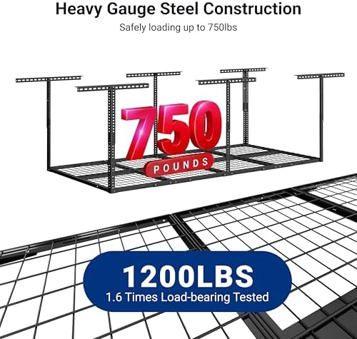 FLEXIMOUNTS 3x8 Overhead Garage Ceiling Storage Rack Organization, Black