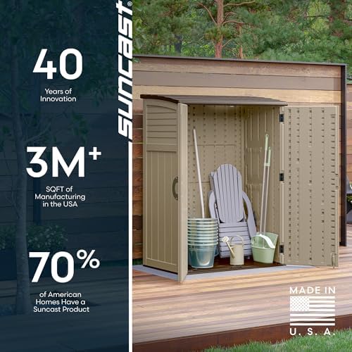 Suncast Outdoor Storage Shed, Water Resistant Resin Vertical Outdoor Storage ...