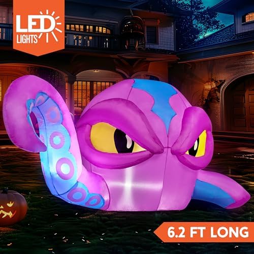 Joiedomi 4 FT Tall Halloween Inflatable Purple Octopus Head with Tentacles Br...