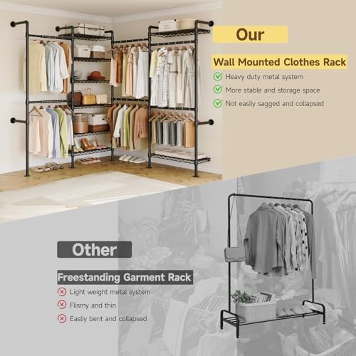 ONBRILL L4 Wall Mounted Heavy Duty Corner Industrial Pipe Clothing Rack