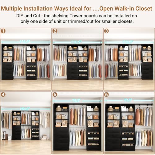 Aheaplus Closet System, Wood Closet Organizer System with 8 Drawers &4 Rods