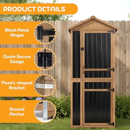 Outdoor Storage Cabinet, Extra-Tall Shed with Removable Shelf for Long Tool
