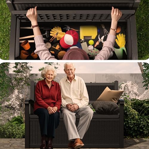 PatioZen 80 Gallon Outdoor Storage Bench Deck Box, Black
