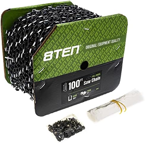 8TEN Chainsaw Chain Bulk Reel Full Chisel 100 Foot .050 Gauge 3/8 Pitch