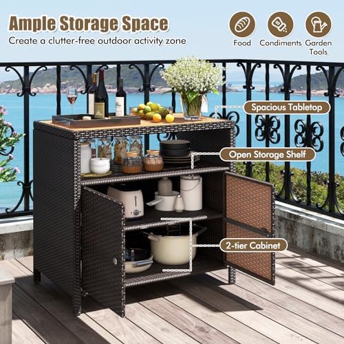 HAPPYGRILL Outdoor Rattan Storage Cabinet, Patio Sideboard Buffet Cabinet wit...