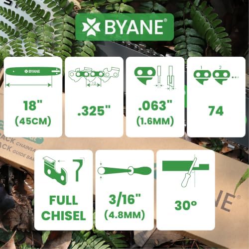 BYANE 18 Inch Chainsaw Chain .325" Pitch .063" Gauge 74 Drive Links