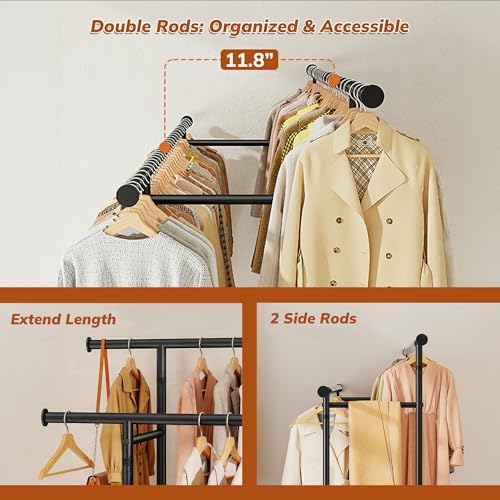 Clothes Rack 210 LBS Double Rods Extra Storage Basket