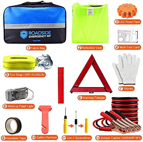 PACETAP Car Roadside Emergency Kit, Essential Auto Safety Road Side Assistanc...