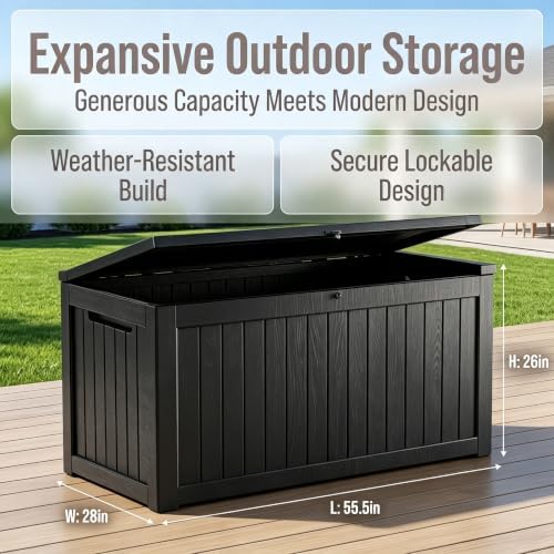 201 Gallon Large Resin Outdoor Storage Box, Waterproof Deck Box with Lockable...