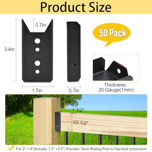 LukLoy 50 Pack 2x4 Brackets for Wood Rail, Black Deck Railing Brackets Connec...
