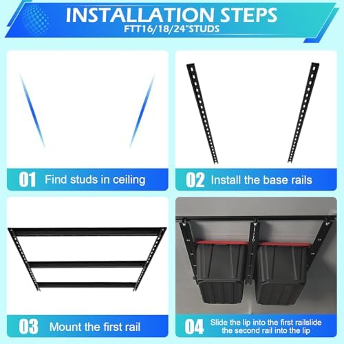 Overhead Garage Storage Rack, Adjustable Ceiling Storage Rack