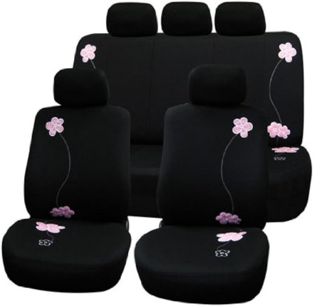FH Group Car Seat Covers Floral Full Set Black Automotive Airbag and Split Re...