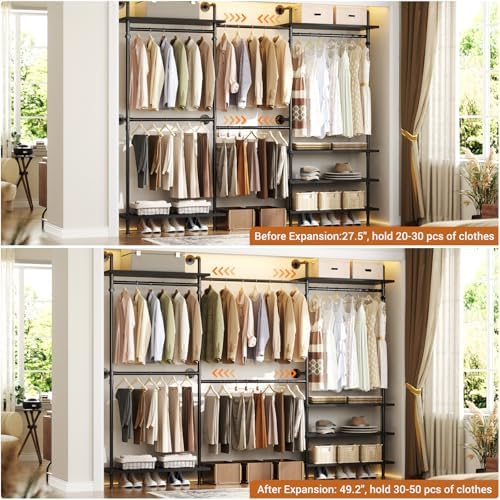 Aheaplus Industrial Pipe Clothing Rack, Expandable Garment Rack, Closet Syste...