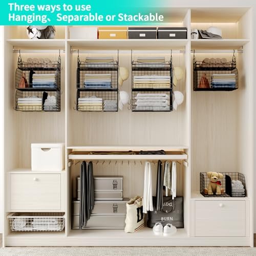 HapiRm Hanging Closet Organizer Storage - 3 Tier Metal Stackable Hanging Clos...