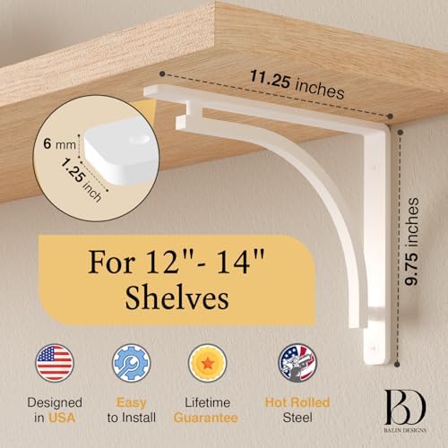 Classic White Heavy Duty Shelf Brackets 12 inch by Balin Designs – L Bracket,...