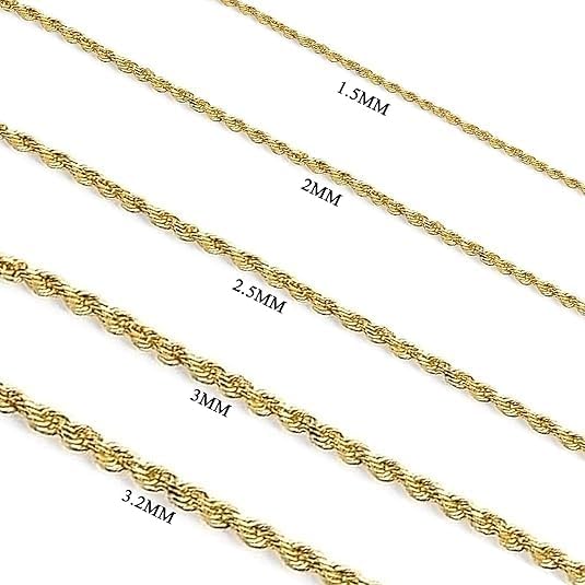 14k Real Yellow Gold Solid Rope Chain Necklace with Lobster Claw Clasp, Ideal...