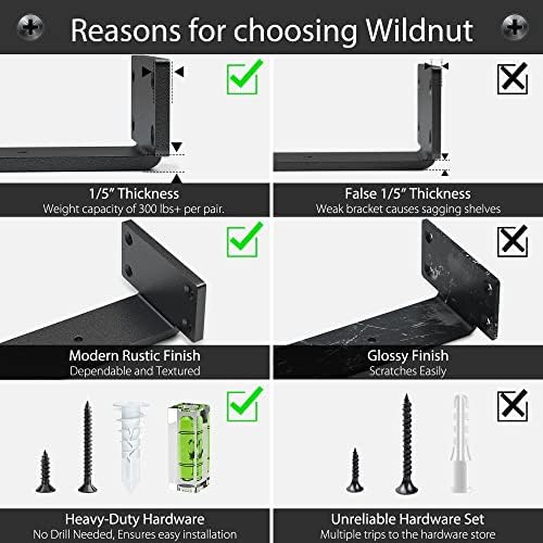 Floating Shelf Brackets 12 Inch 6 Pack, Hidden L Brackets for Shelves Black