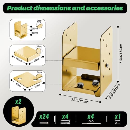 4"x4" Adjustable Post Base, 4Pcs,Golden,Stainless Steel Post Anchor...