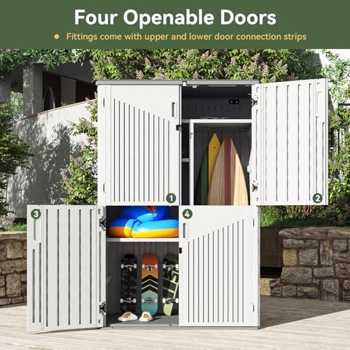 Aoxun Outdoor Storage Shed, 64 Cu.Ft Vertical Resin Sheds, White