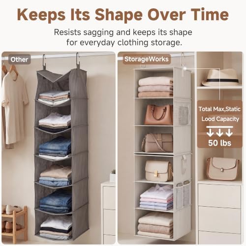 StorageWorks Hanging Closet Organizer, 6-Shelf with 2-in-1 Design, Ivory