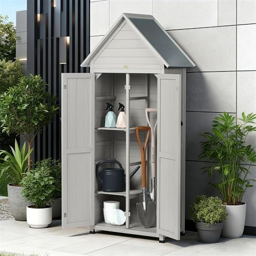 Outdoor Storage Shed with Floor & Adjustable Shelves, Wooden Garden Tool ...