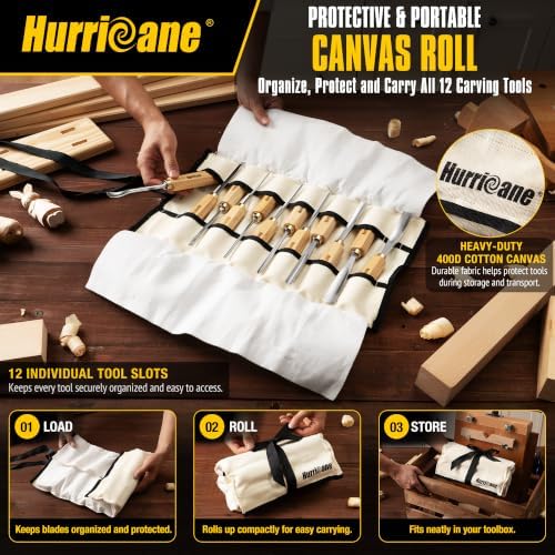 HURRICANE 12-Piece Starter Wood Carving Tools Set, Professional Wood Carving ...