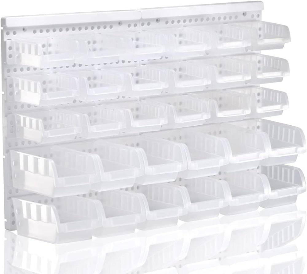 Transparent Garage Organizer Bins, 30PCS Wall Mounted Storage Small Parts Bin...