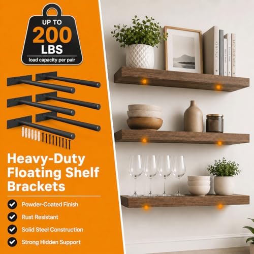 Floating Shelf Brackets, 12 inch Hidden Shelf Brackets Heavy Duty Blind Shelf...