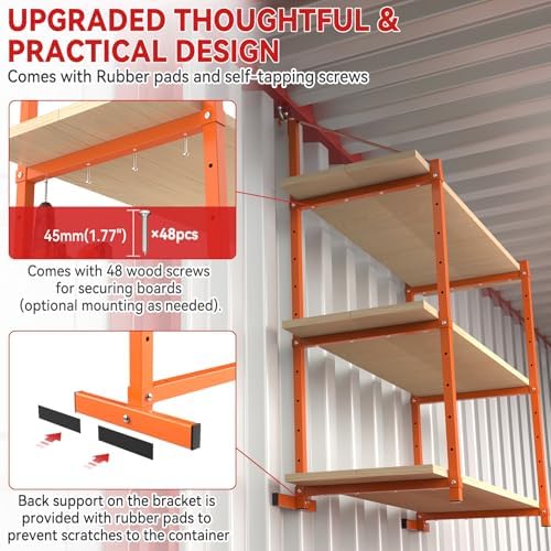 Shipping Container Shelving Bracket Adjustable (4 Pack, Orange)