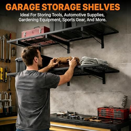 2-Pack Garage Wall Shelving, 46" × 12" Wall Mounted Floating Shelf,...