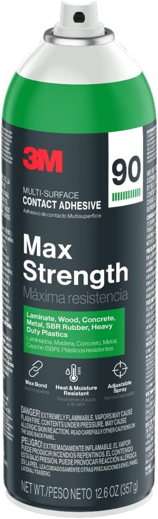 3M Max Strength 90 Contact Adhesive Spray, 12.6 oz (Pack of 2) – Low VOC Heav...