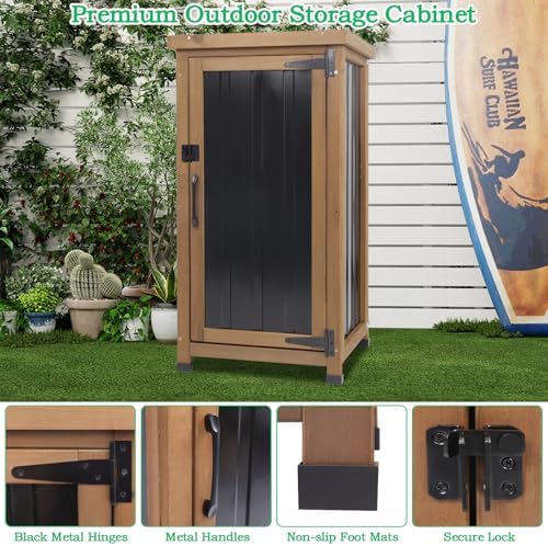 Small Outdoor Storage Cabinet Weatherproof, Wood Garden Potting Bench Table w...