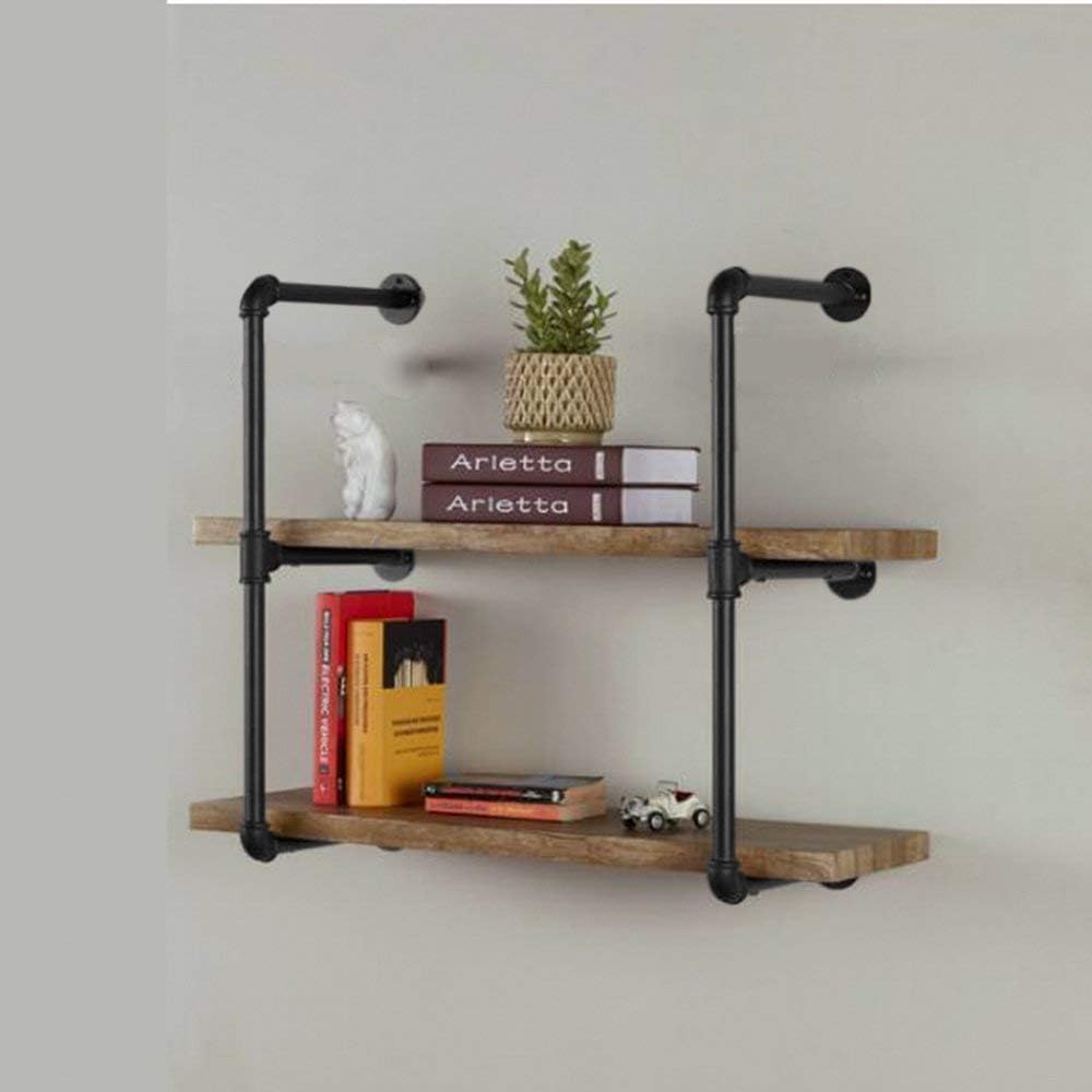DIY Industrial Black Pipe Bookshelf Wall Ceiling Mounted Open Bookshelf Parts...