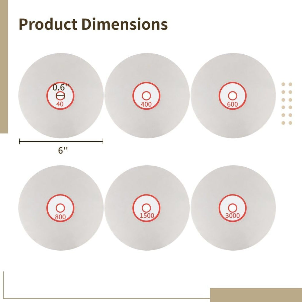 Homaisson 6 PCS Diamond Polishing Disc Set, 6 Inch Diamond Flat Lap Discs, 80...