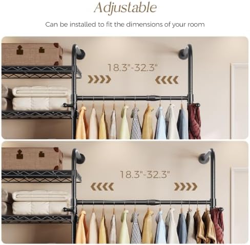 Closet Organizers Wall Mounted Closet System, 4-Row Heavy Duty Garment Clothe...