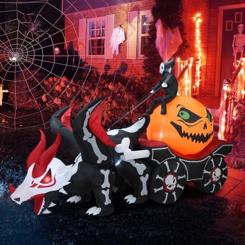 9FT Halloween Inflatable Carriage, Grim Reaper & Skeleton Dragon