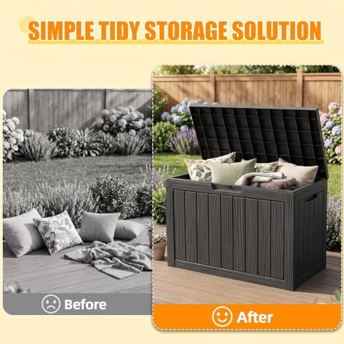 Vixzen 55 Gallon Outdoor Storage Box Waterproof, Deck Boxes Lockable, Black