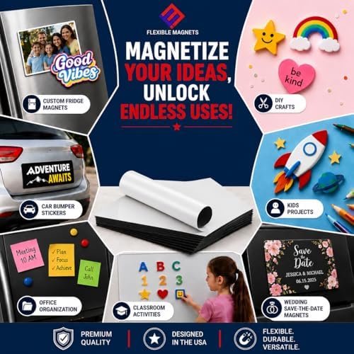 Flexible Magnet Sheet with Adhesive Backing, 60 Mil, 8" x 10", 25 Pack