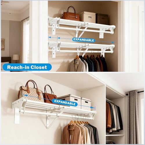 Steel Closet Shelf with Hanging Rod, 40-73'' Expandable Closet Shelves