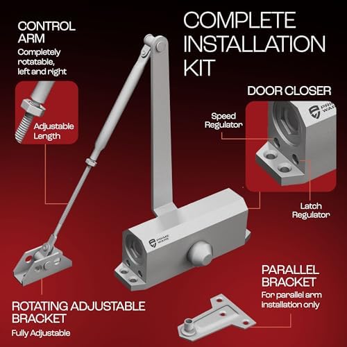 PrimeWare DC-300 Adjustable Automatic Door Closers for Home | Soft Close, No ...