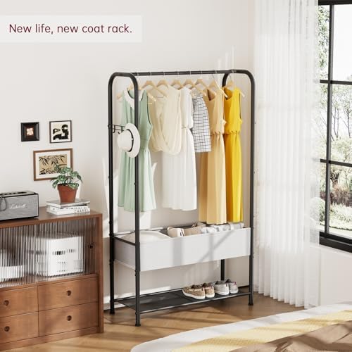 SINGAYE Wardrobe Standing Closet Clothing Rack With Shelf Hanging Clothes