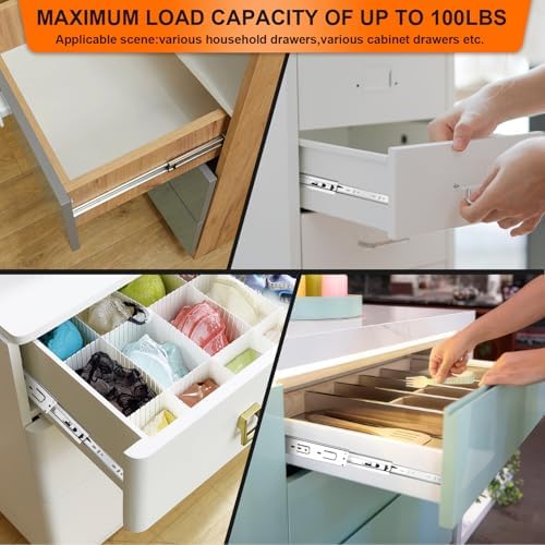 22 inch Drawer Slides 4 Pairs (8pcs) 3 fold Full Extension Side Mount Cabinet...