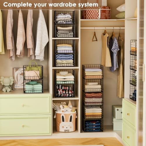 5-Tier Stackable Closet Organizers and Storage Baskets, Closet Shelf Organize...