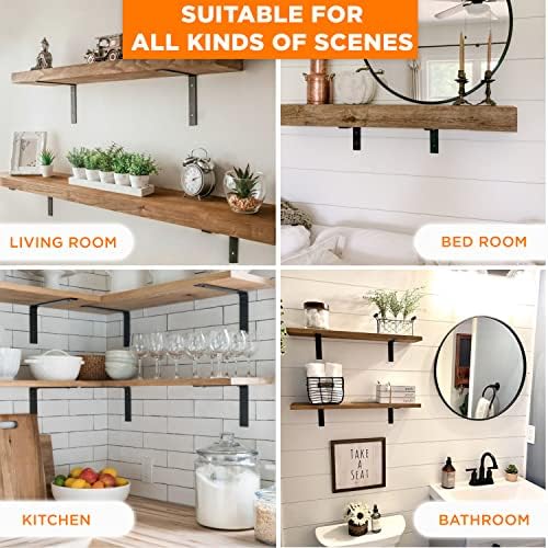 BATODA 10" L Heavy Duty L Shelf Bracket for Floating Shelves, Pack 6, Black
